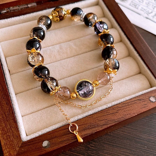 Chinese Black & Gold Glaze Bead Bracelet – Minimal Luxury Design