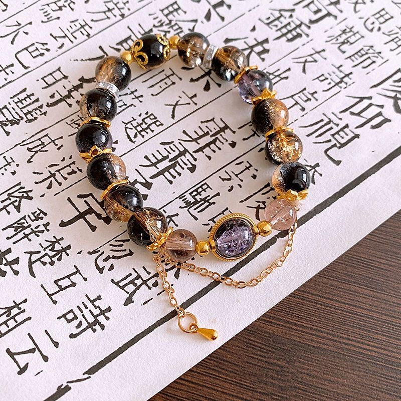 Chinese Black & Gold Glaze Bead Bracelet – Minimal Luxury Design