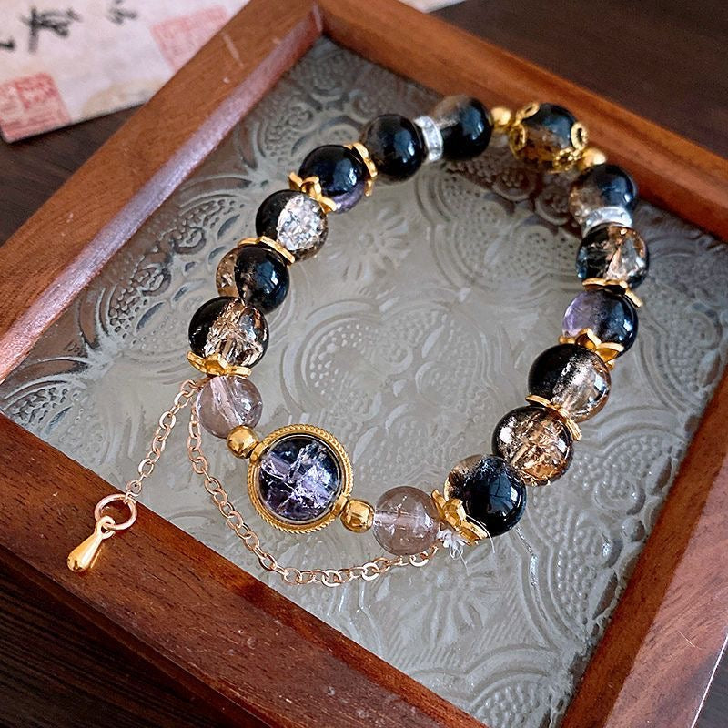 Chinese Black & Gold Glaze Bead Bracelet – Minimal Luxury Design
