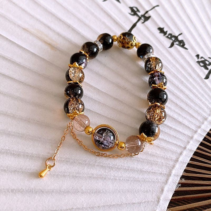 Chinese Black & Gold Glaze Bead Bracelet – Minimal Luxury Design