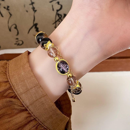 Chinese Black & Gold Glaze Bead Bracelet – Minimal Luxury Design
